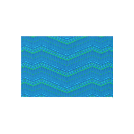 Blue Green Chevron Pattern Outdoor/Indoor Rug | Striped Zigzag Patio Mat