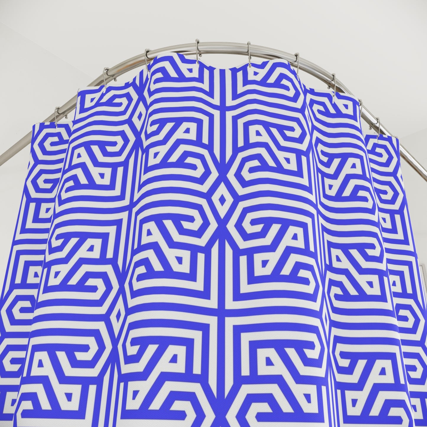 Periwinkle Geometric Pattern Shower Curtain | Greek Key Inspired, Modern Bathroom Decor, Abstract Design, Housewarming Gift, Unique Style