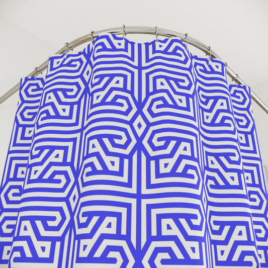Periwinkle Geometric Pattern Shower Curtain | Greek Key Inspired, Modern Bathroom Decor, Abstract Design, Housewarming Gift, Unique Style