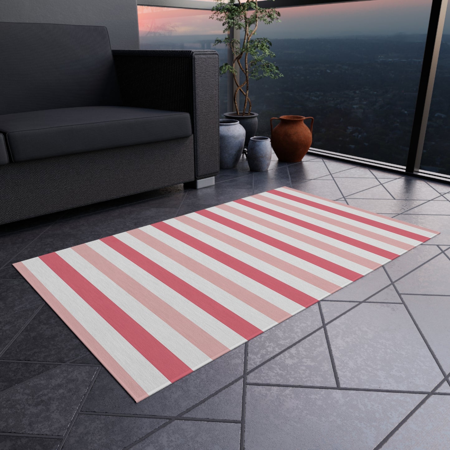 Light Pink Medium Pink and White Stripe Outdoor/Indoor Rug | Patio Mat