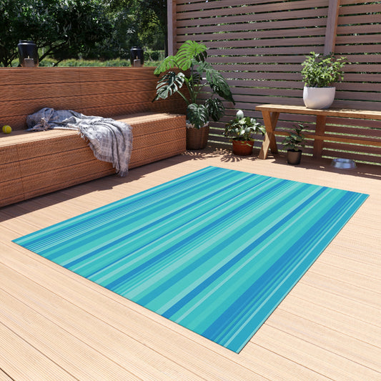 Blue Striped Beach Stripe Outdoor Rug | Patio Mat