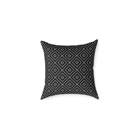 Geometric Diamond Pattern Square Poly Canvas Pillow | Black Grey Modern Throw Pillow