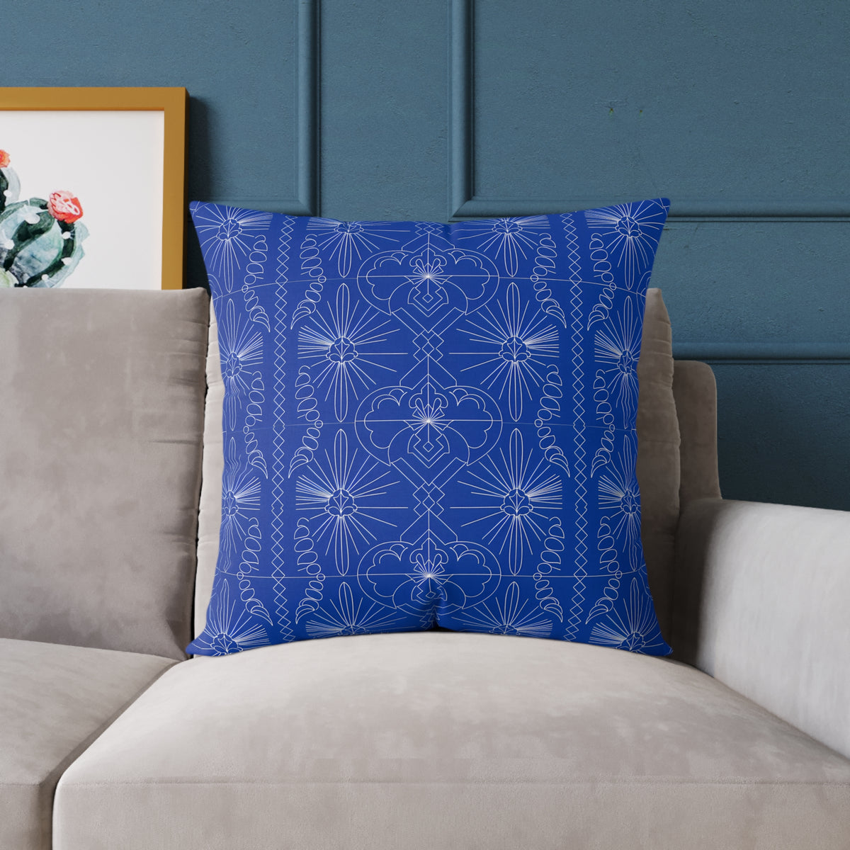 Geometric Starburst Pattern Square Pillow | Blue White Decorative Throw Pillow