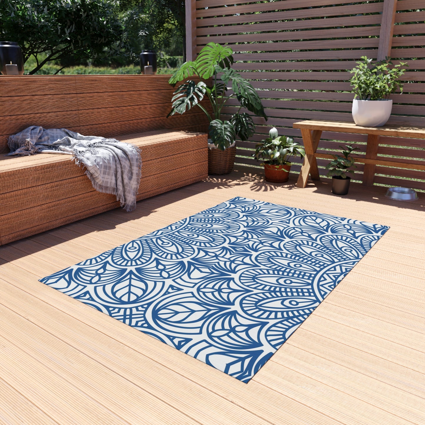 Blue Mandala Pattern Outdoor/Indoor Rug | Waterproof Patio Mat