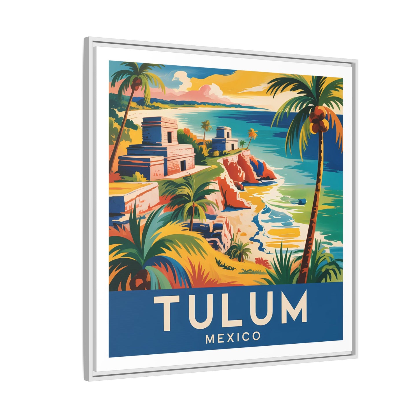 Tulum Mexico Vintage Look Framed Travel Canvas Wall Art