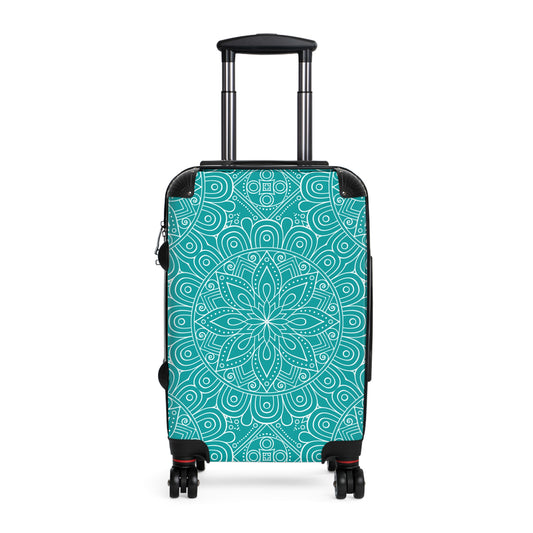 Teal White Mandala Pattern Suitcase | Decorative Luggage
