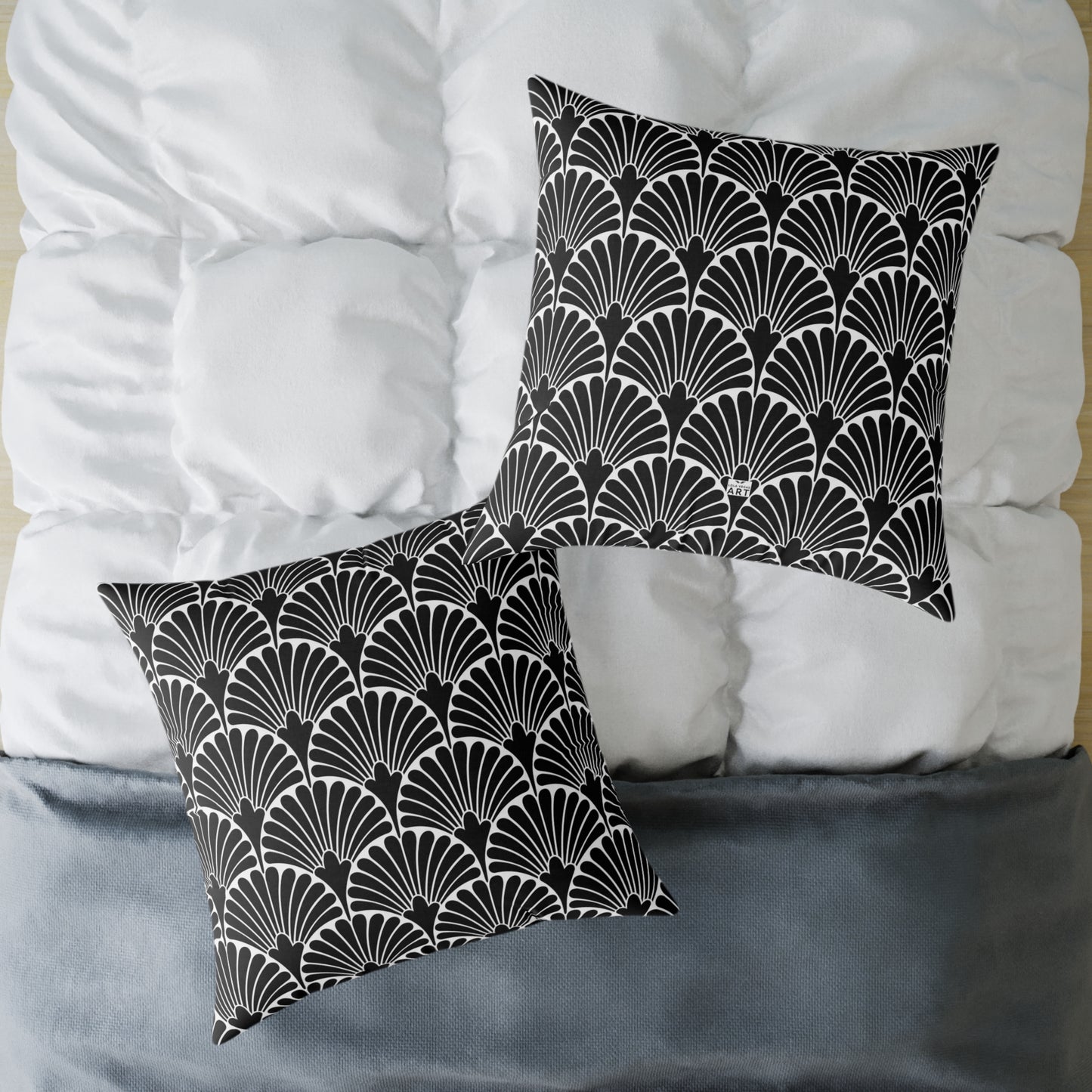 Art Deco Fan Pattern Square Pillow | Black White Geometric Throw Pillow