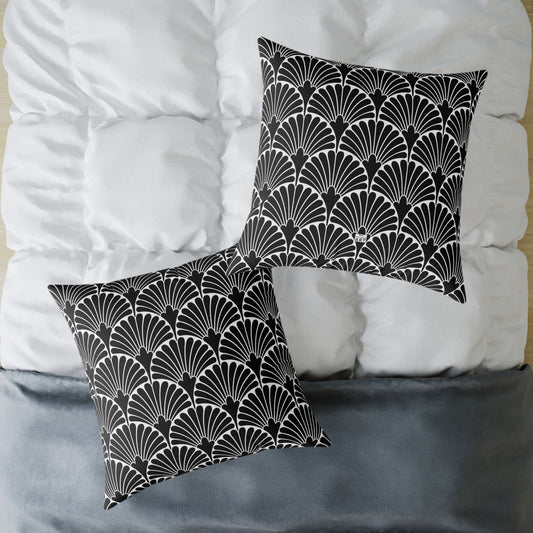 Art Deco Fan Pattern Square Pillow | Black White Geometric Throw Pillow