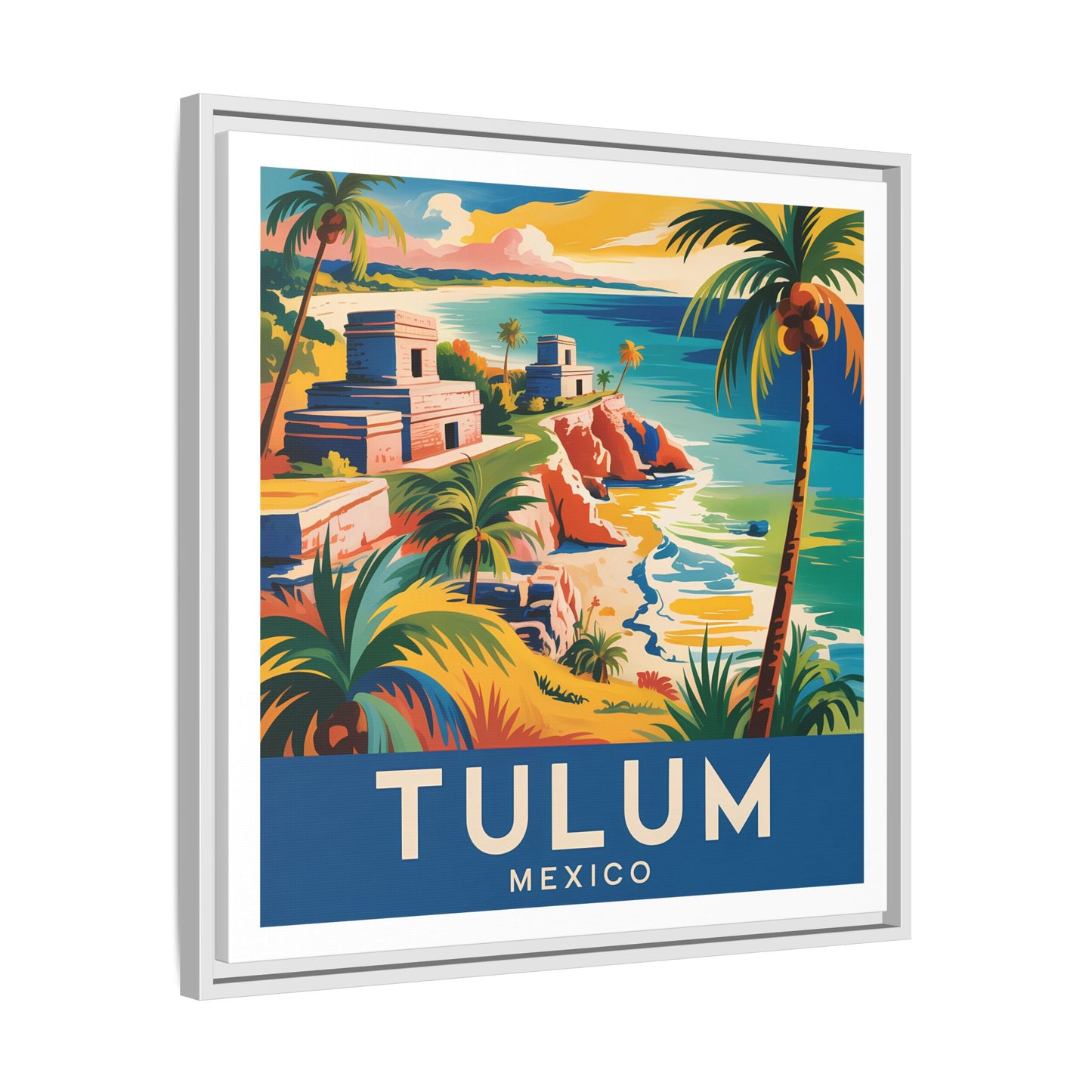 Tulum Mexico Vintage Look Framed Travel Canvas Wall Art