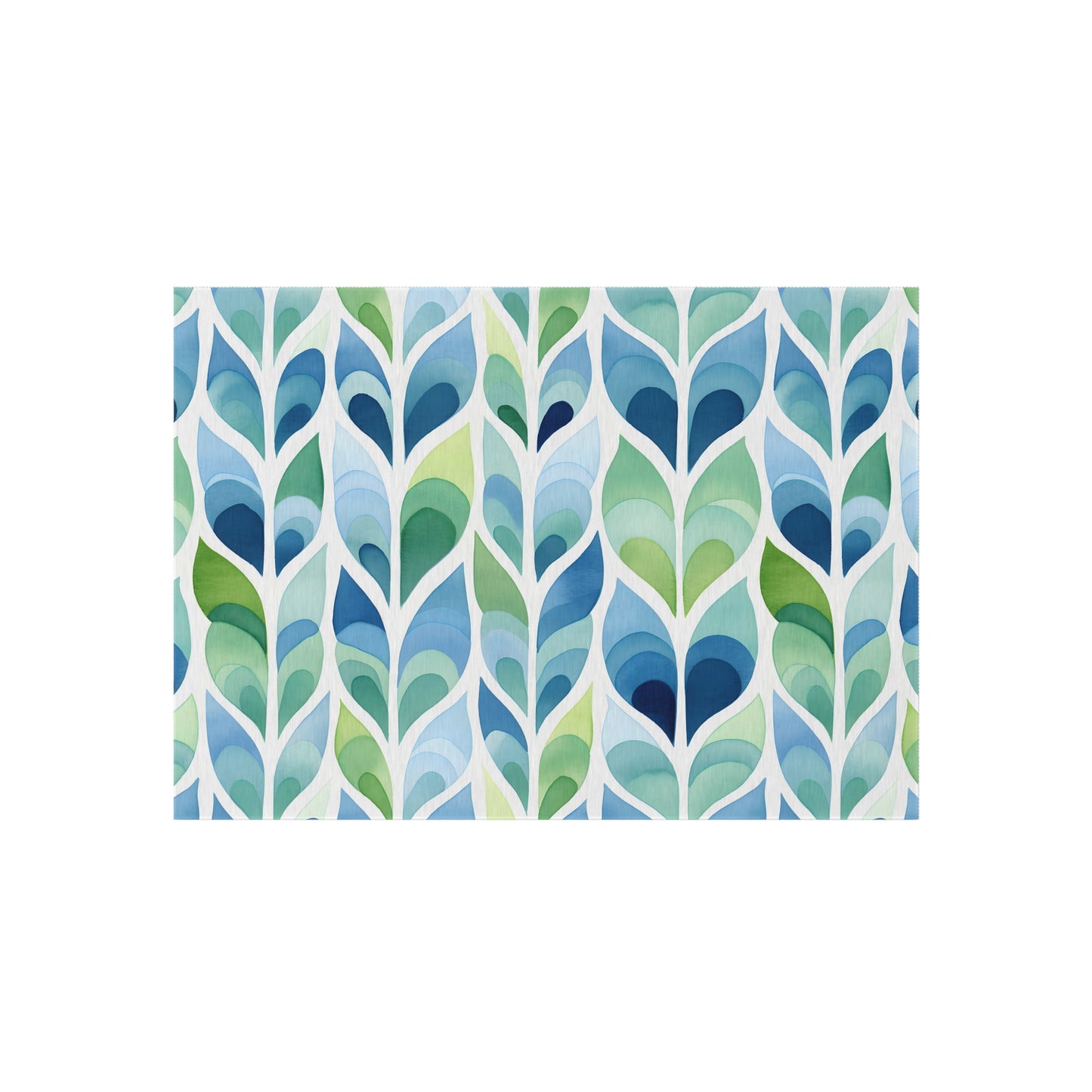 Blue Green Leaf Pattern Outdoor/Indoor Rug | Patio Mat