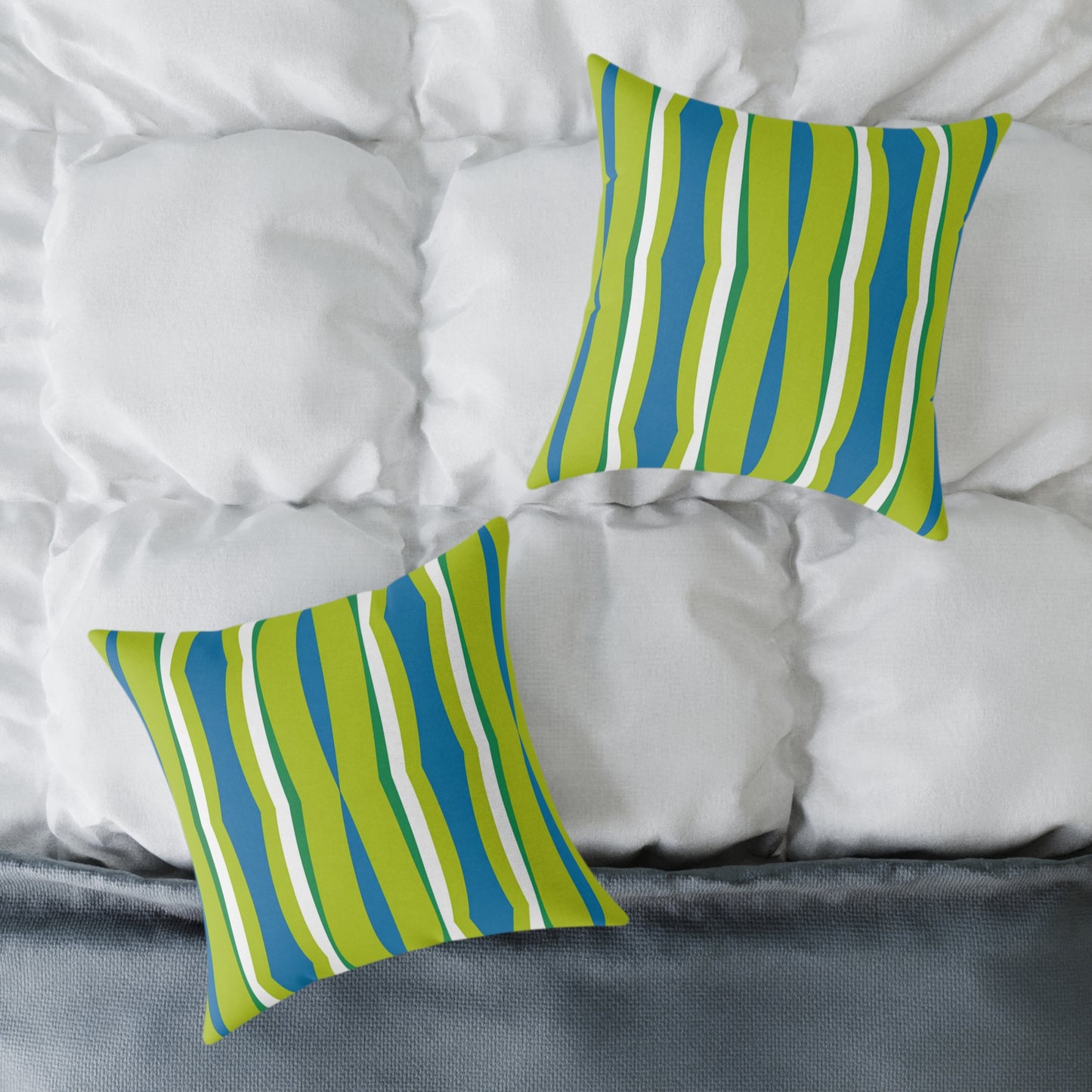 Green Blue Wavy Stripes Square Pillow | Modern Geometric Throw Pillow
