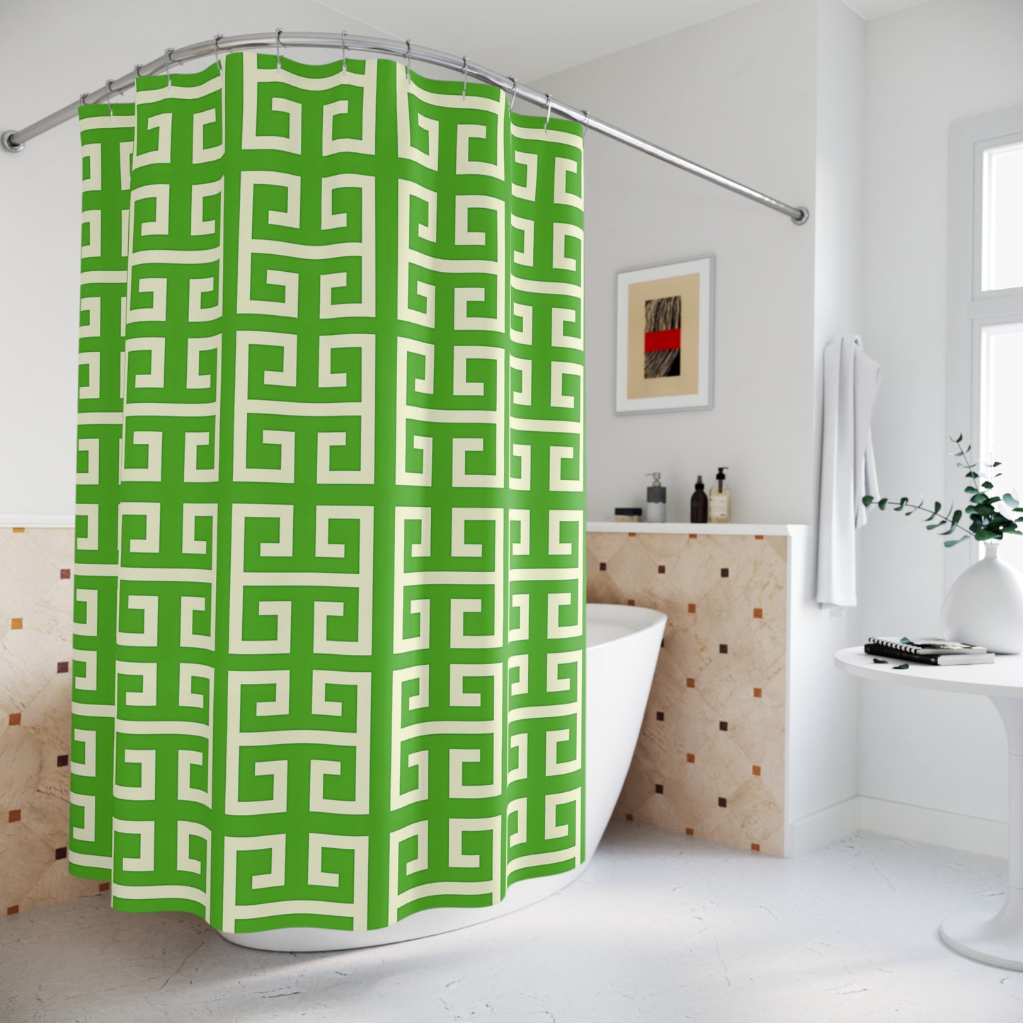 Copy of Chic Green Greek Key Shower Curtain, Modern Bath Decor, Stylish Bathroom Accessory, Home Makeover, Gift for Housewarming