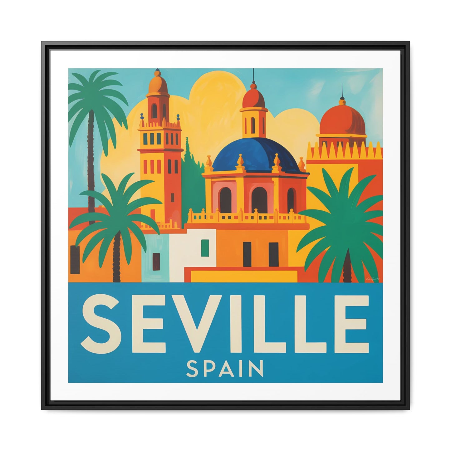 Seville Spain Vintage Travel Look Matte Canvas Wall Art Framed