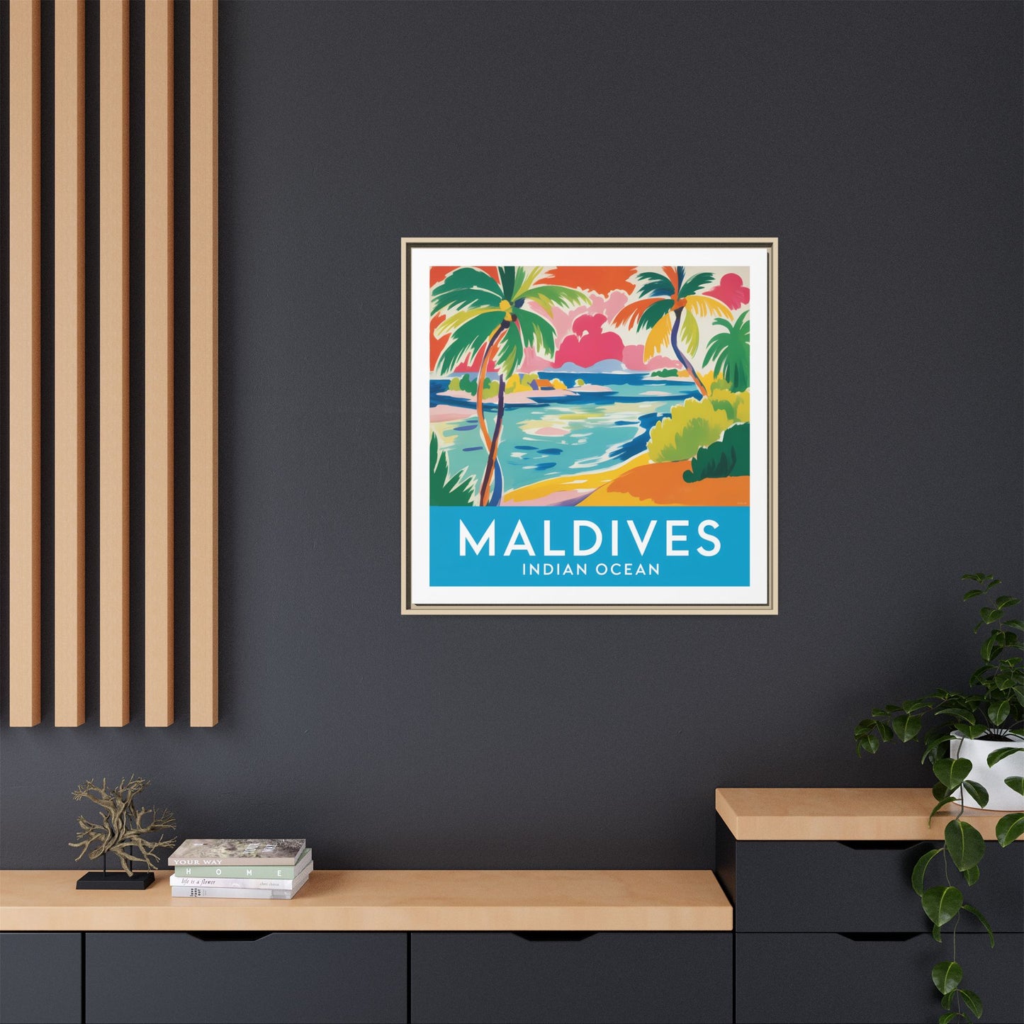 Maldives Beach Art Matte Canvas Framed | Tropical Island Wall Art