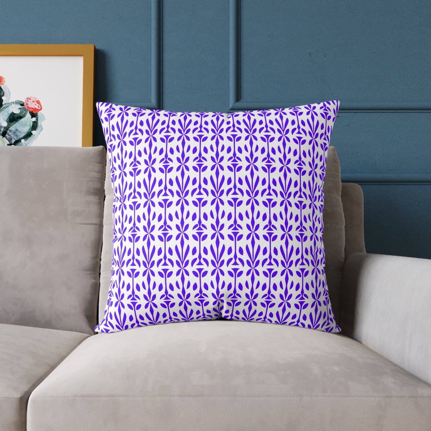 Purple Floral Tile Pattern Pillow | Geometric Boho Throw Pillow, Gift for Her, Decorative Throw Cushion, Boho Decor, Living Room Accent