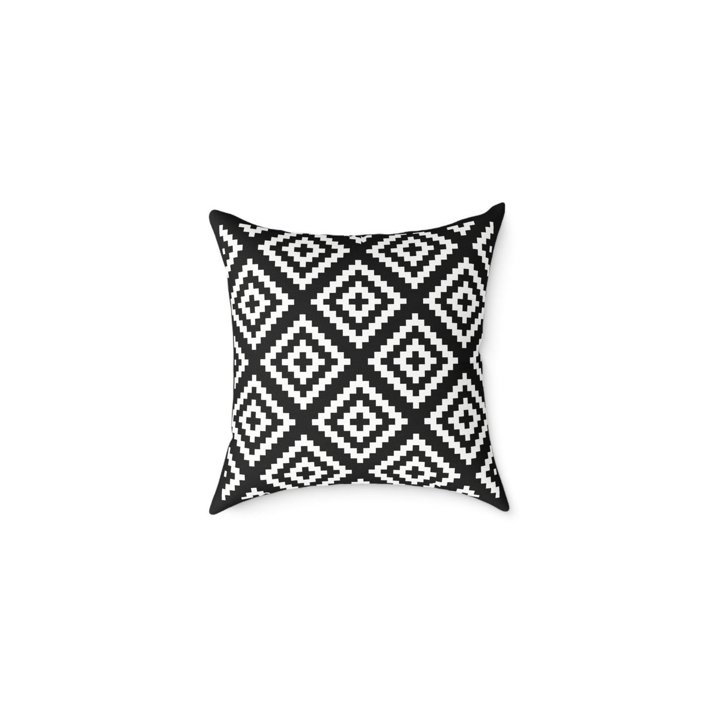 Black White Boho Native American Geometric Diamond Pattern Pillow | Square Poly Canvas Pillow