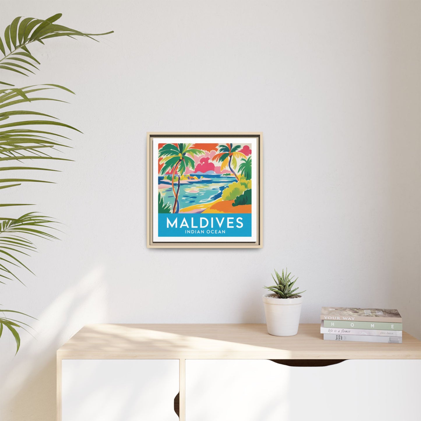 Maldives Beach Art Matte Canvas Framed | Tropical Island Wall Art
