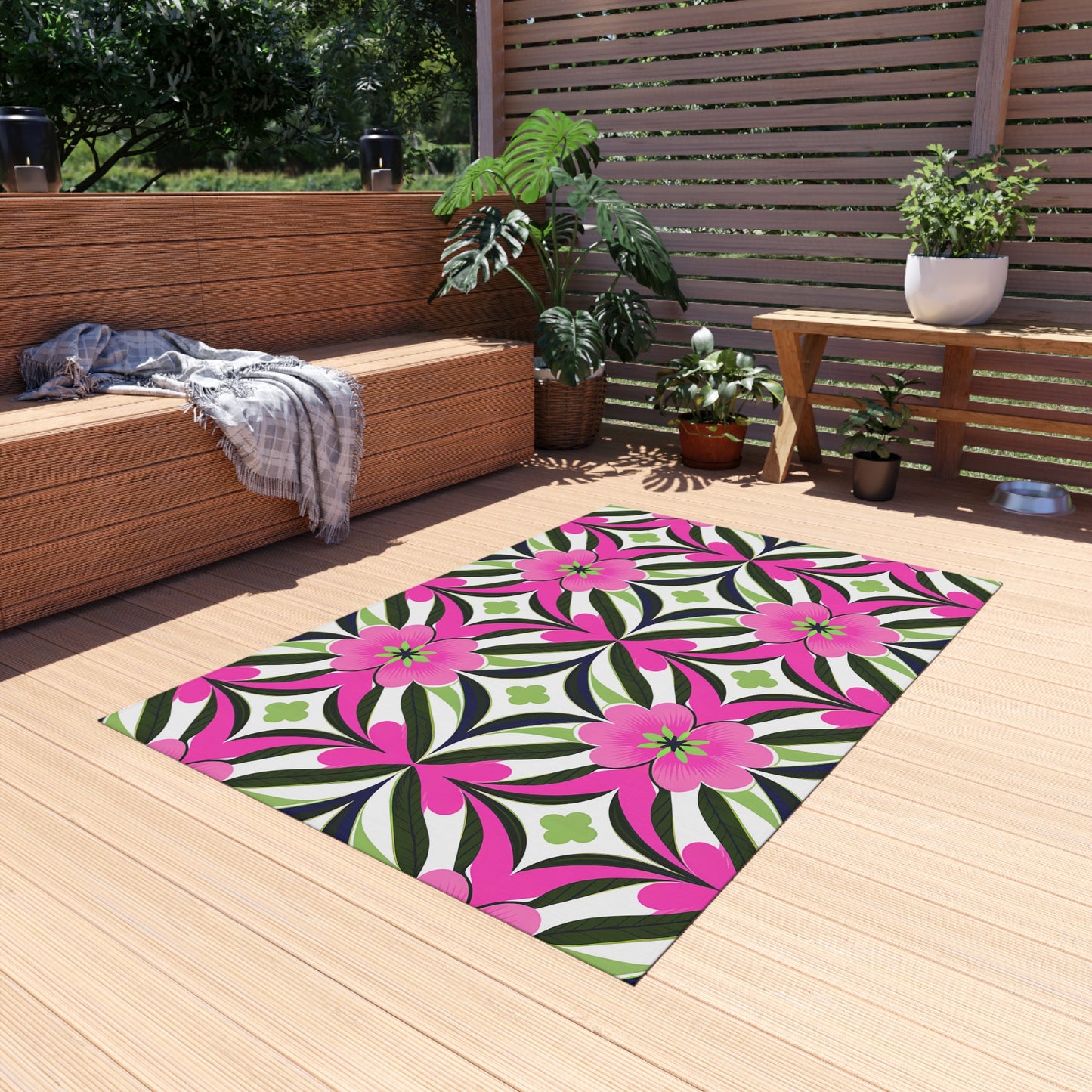 Vibrant Floral Outdoor Rug, Garden Mat, Patio Decor, Porch Rug, Boho Style, Summer Decoration, Outdoor Living