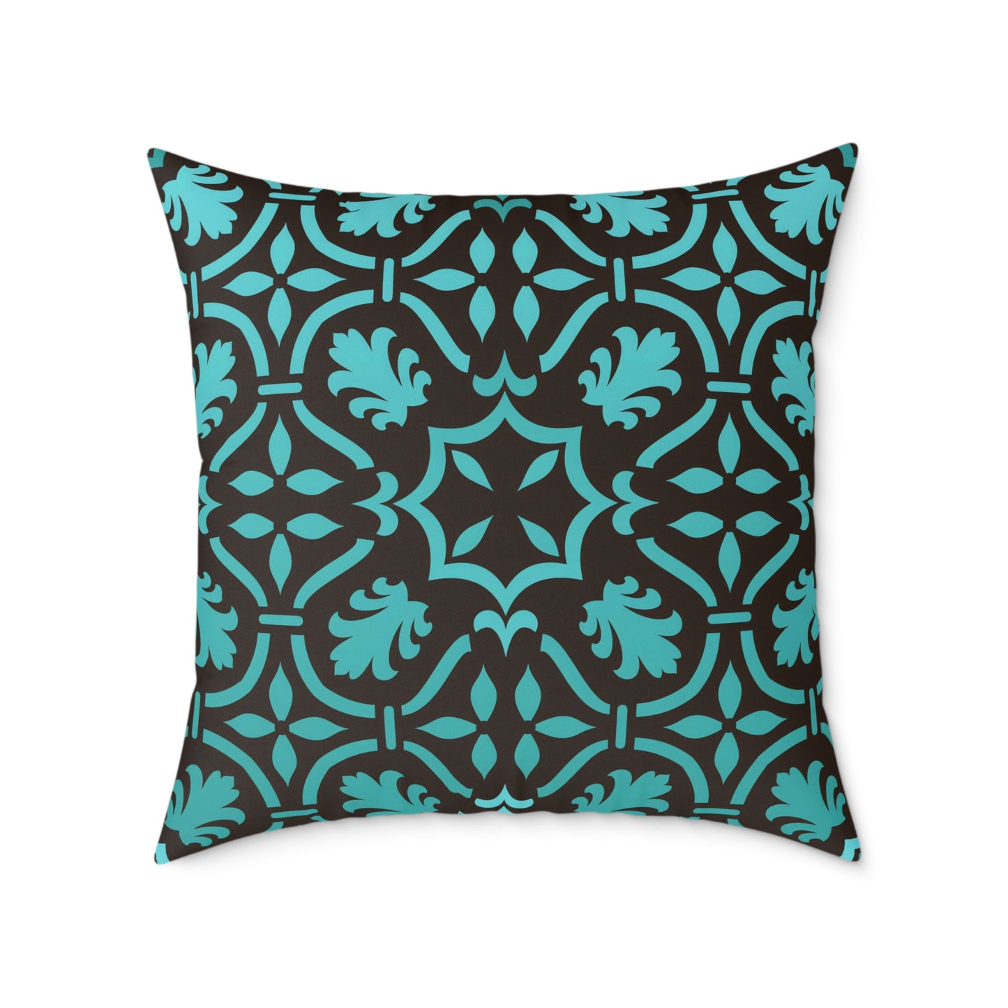Teal Black Moroccan Tile Square Pillow | Poly Canvas Decorative Pillow