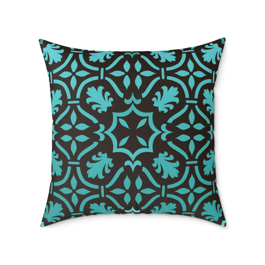 Teal Black Moroccan Tile Square Pillow | Poly Canvas Decorative Pillow