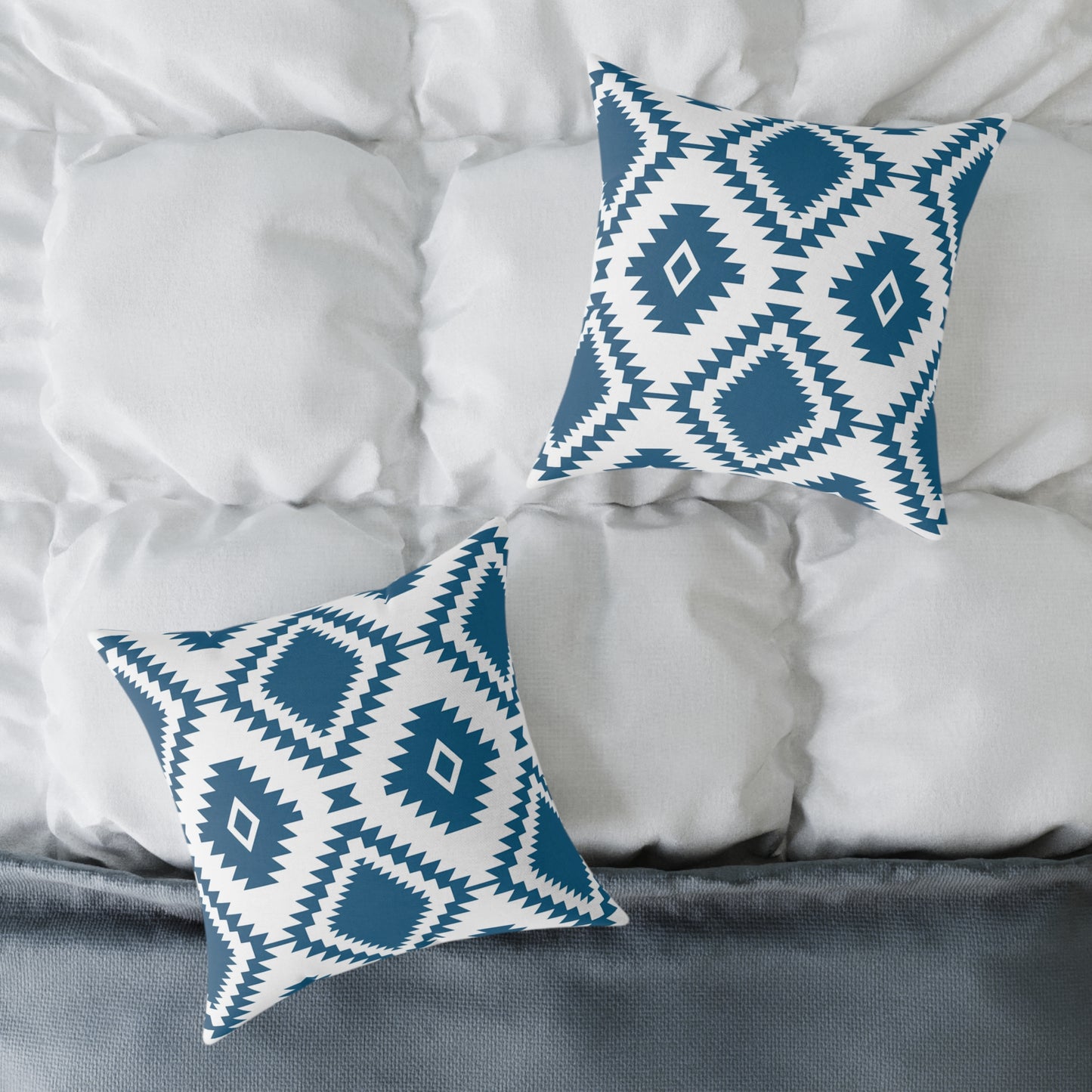 Teal Aztec Diamond Pattern Square Pillow | Geometric Throw Pillow