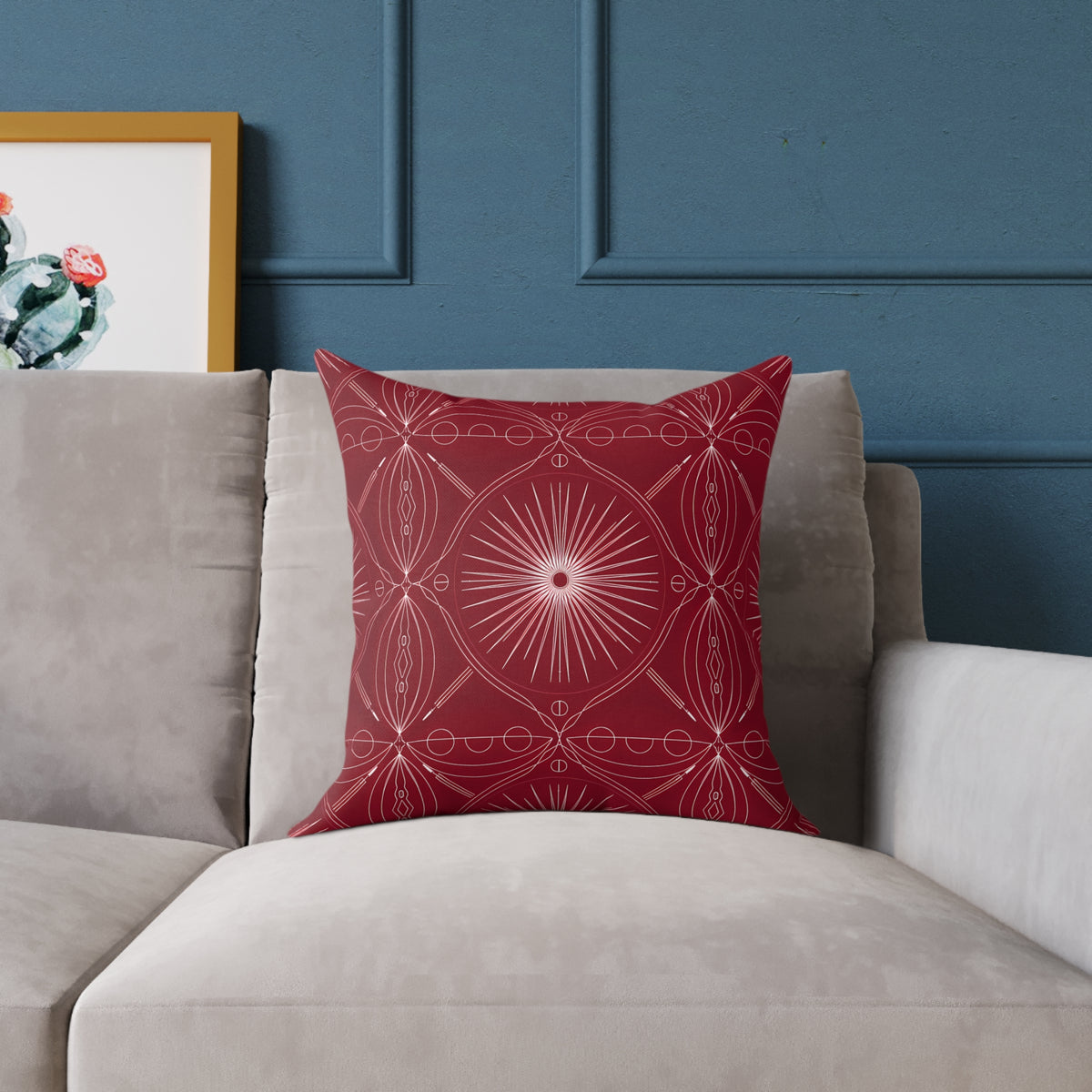 Red Geometric Medallion Square Pillow | Boho Pattern Home Decor