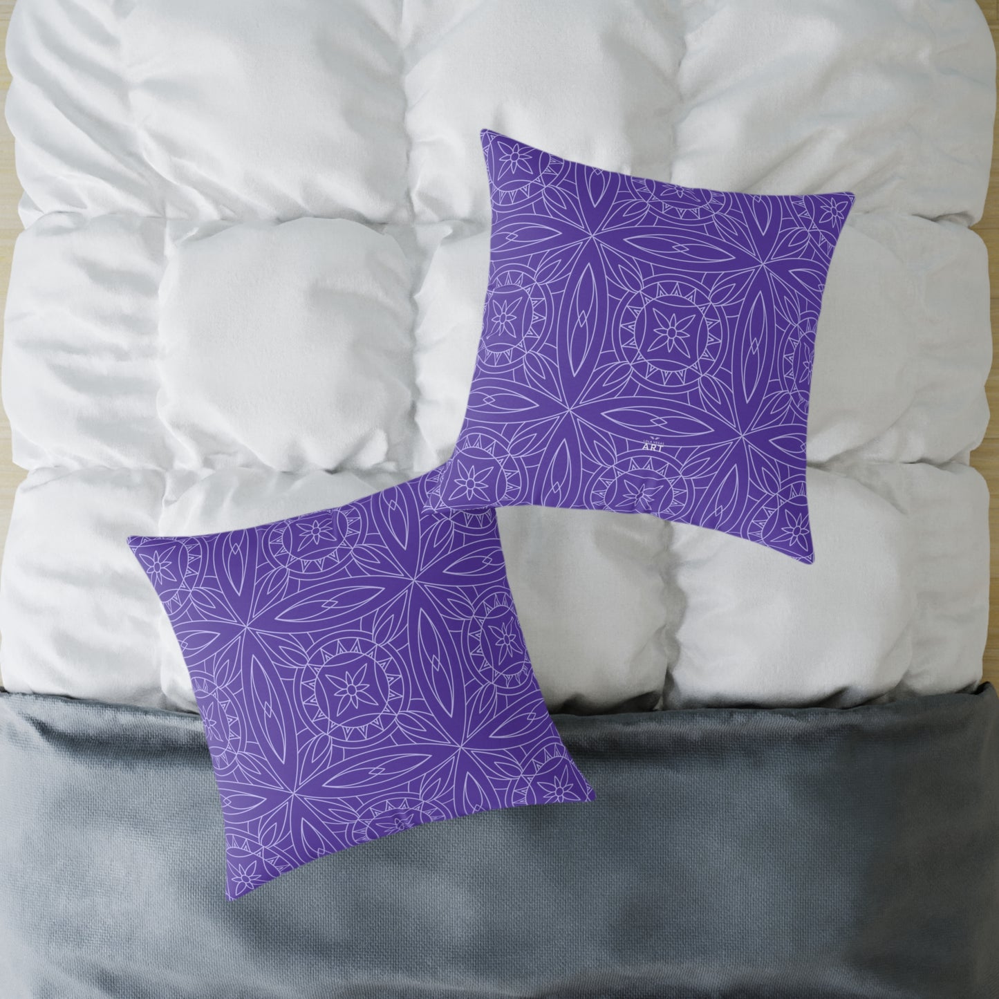 Geometric Kaleidoscope Pattern Square Pillow | Purple White Tile Decorative Pillow
