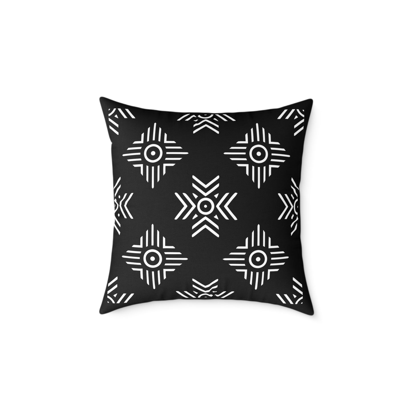 Geometric Black White Tribal Pattern Square Pillow | Poly Canvas Cushion