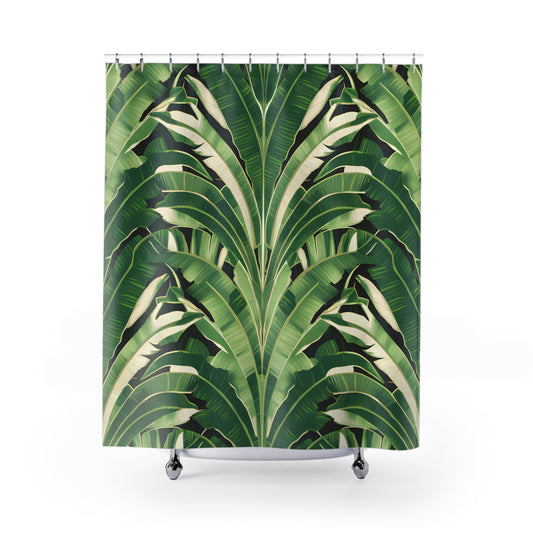 Palm Leaf Shower Curtains, Hollywood Regency Bathroom Decor, Tropical Bathroom Accessory, Green Leaf Print Bath Curtain, Boho Chic Home