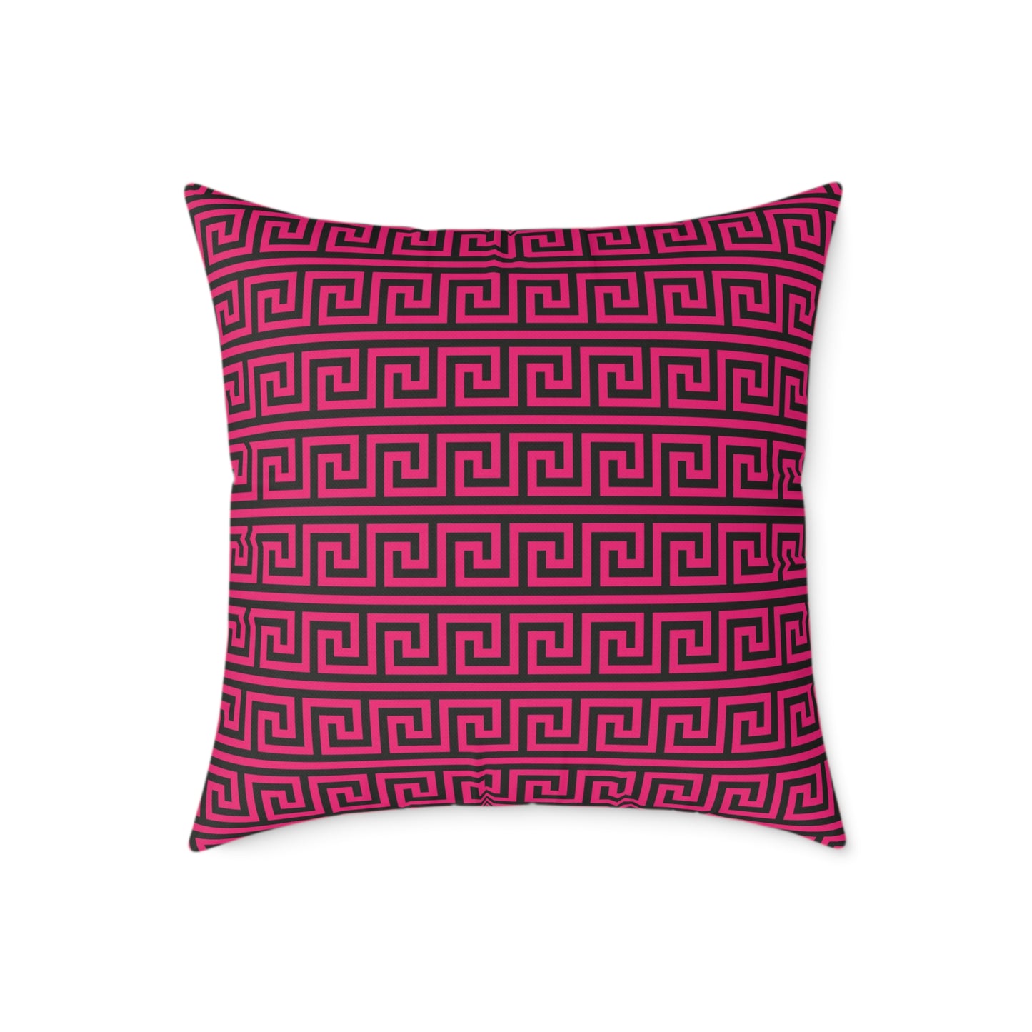 Greek Key Pattern Square Poly Canvas Pillow | Pink and Black Geometric Throw Pillow