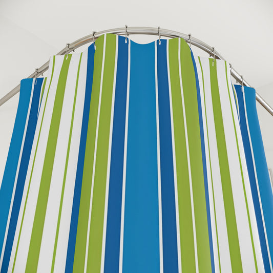 Blue Green Vertical Stripes Shower Curtain | Nautical Bathroom Stripe