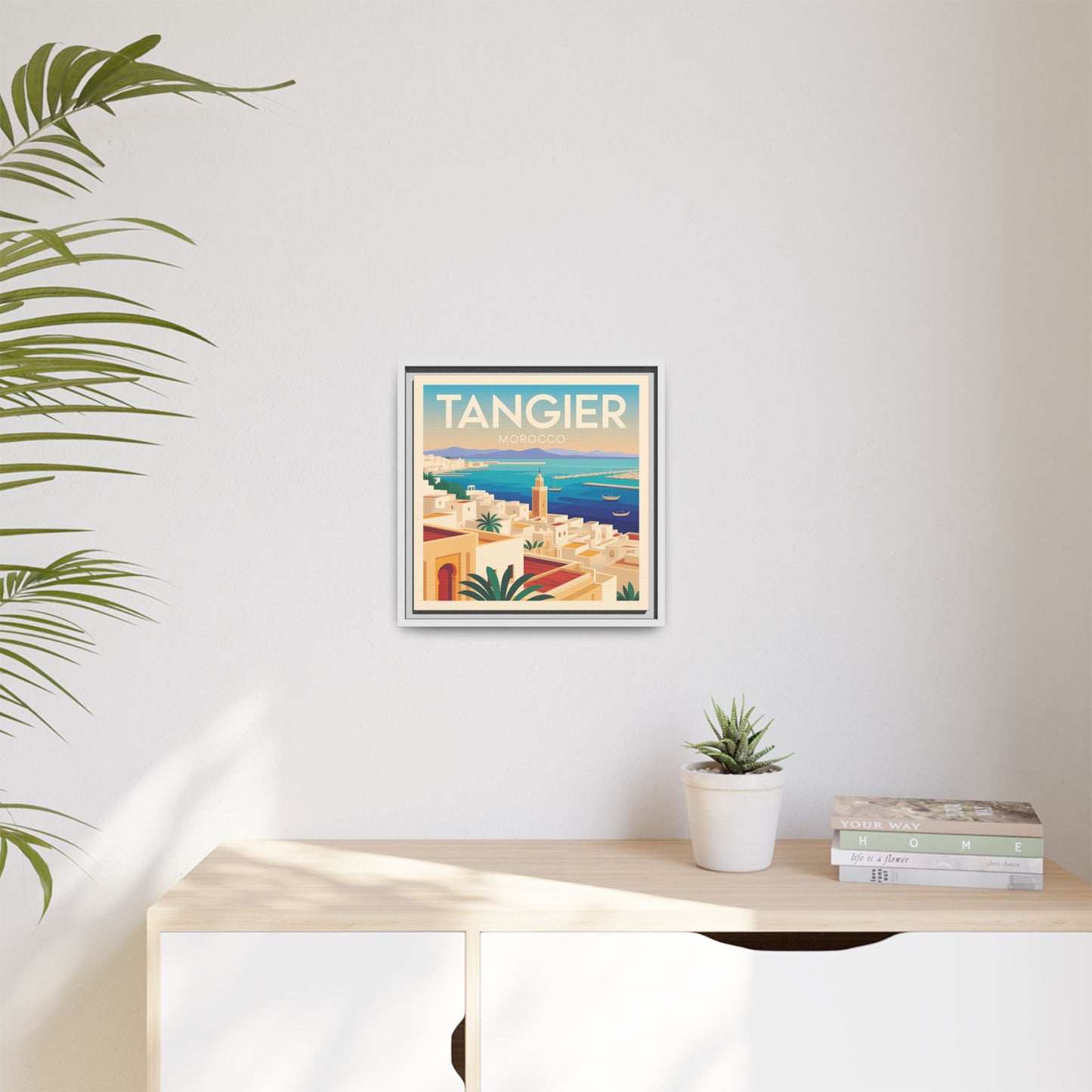 Tangier Morocco Travel Framed Wall Art Matte Canvas | Vintage Style Coastal Wall Art