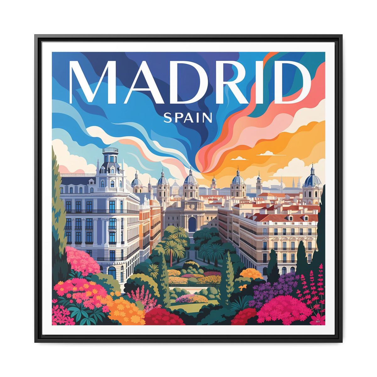 Madrid Spain Travel Art Matte Canvas Framed | Cityscape Wall Art