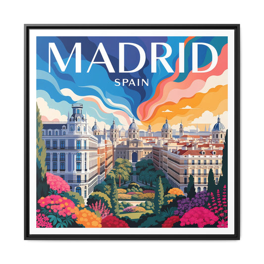 Madrid Spain Travel Art Matte Canvas Framed | Cityscape Wall Art