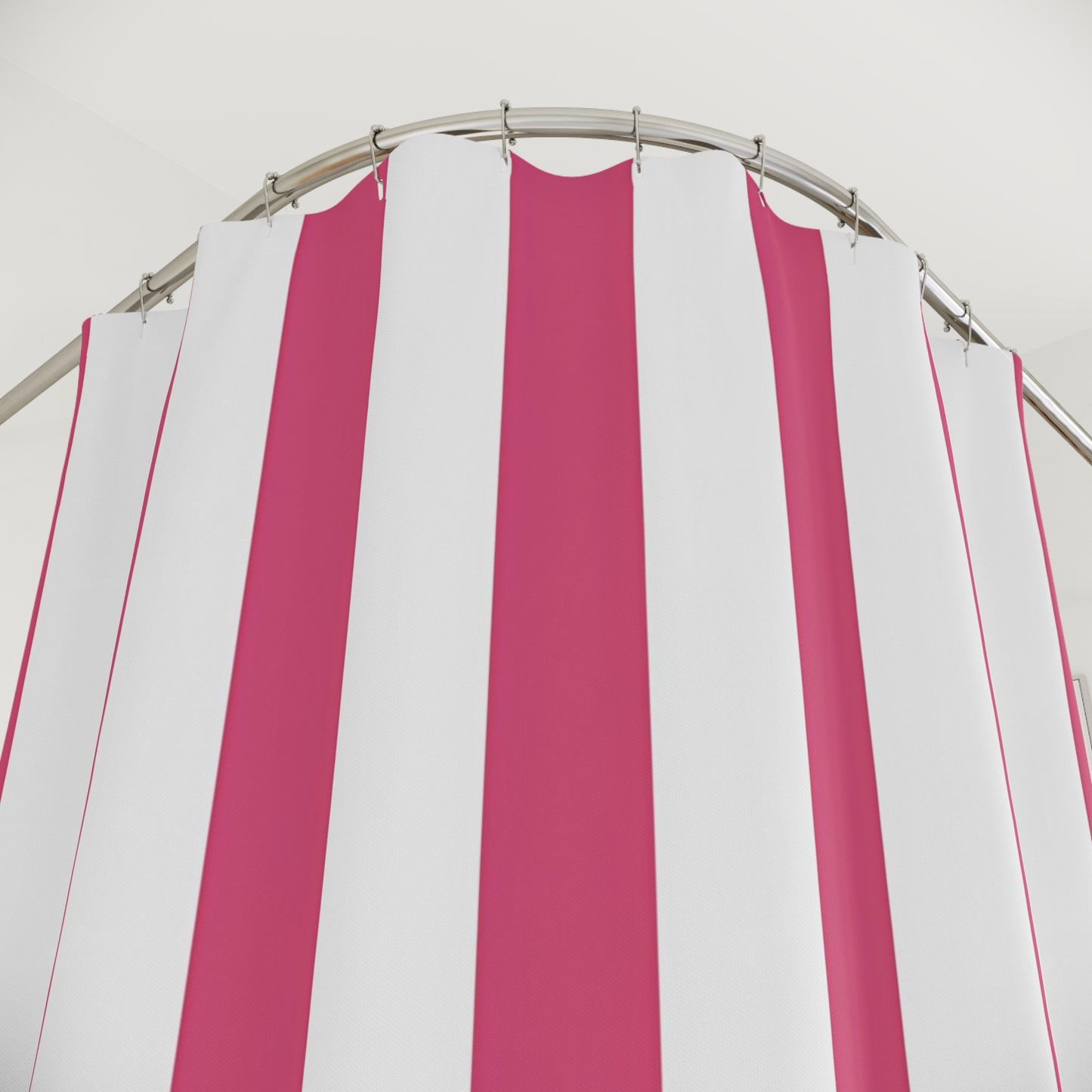 Pink and White Vertical Stripe Shower Curtain | Bathroom Stripe Decor
