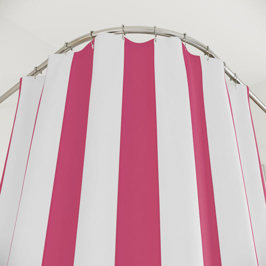 Pink and White Vertical Stripe Shower Curtain | Bathroom Stripe Decor