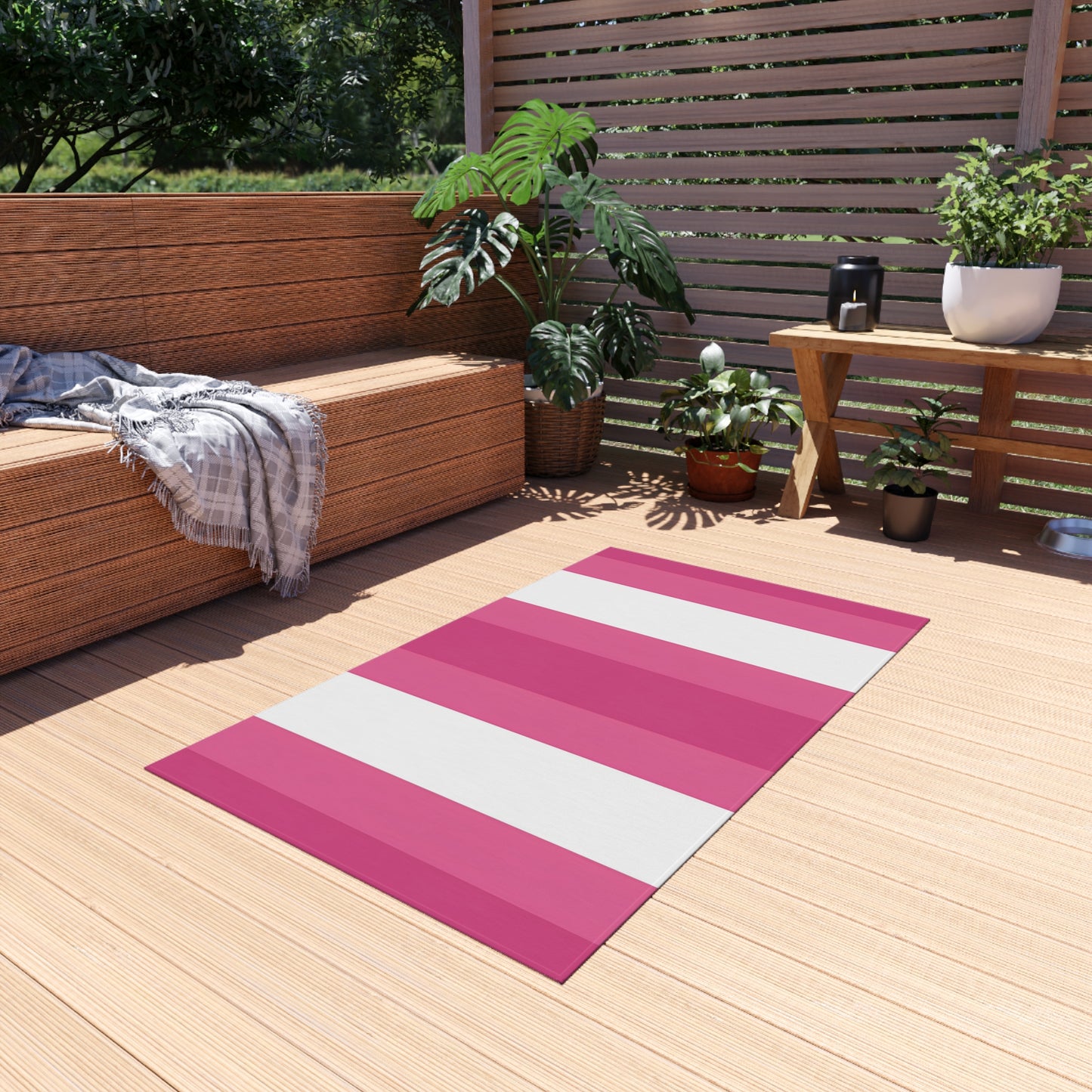 Pink White Striped Outdoor/Indoor Rug | Patio Mat