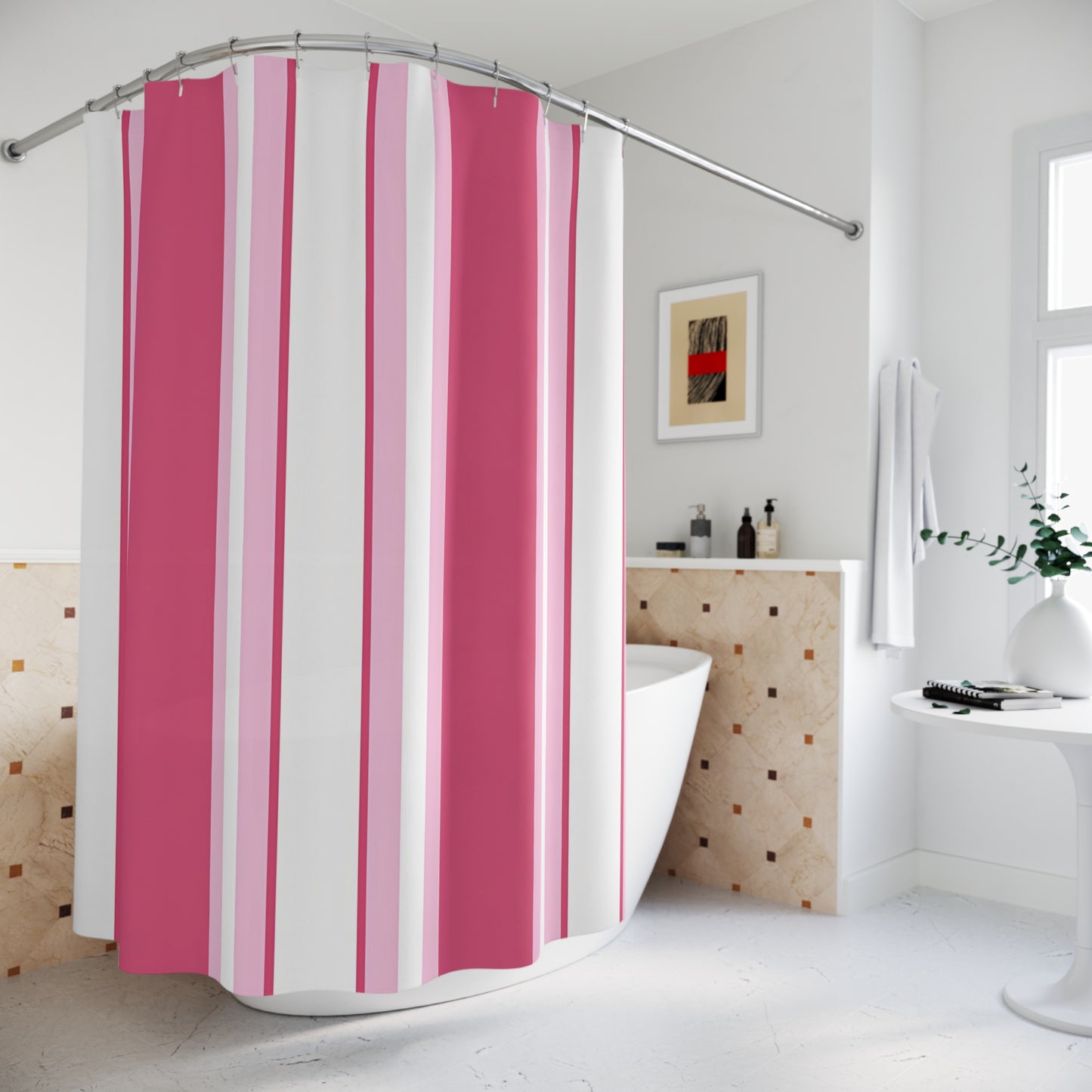 Pink Vertical Stripes Shower Curtain | Hot Pink, Light Pink & White