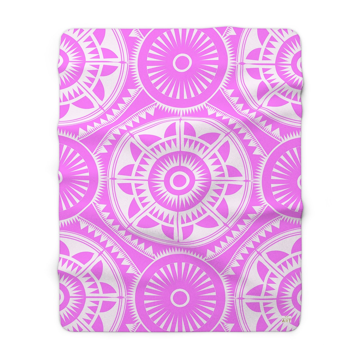 Pink White Mandala Pattern Sherpa Blanket Boho Geometric Throw