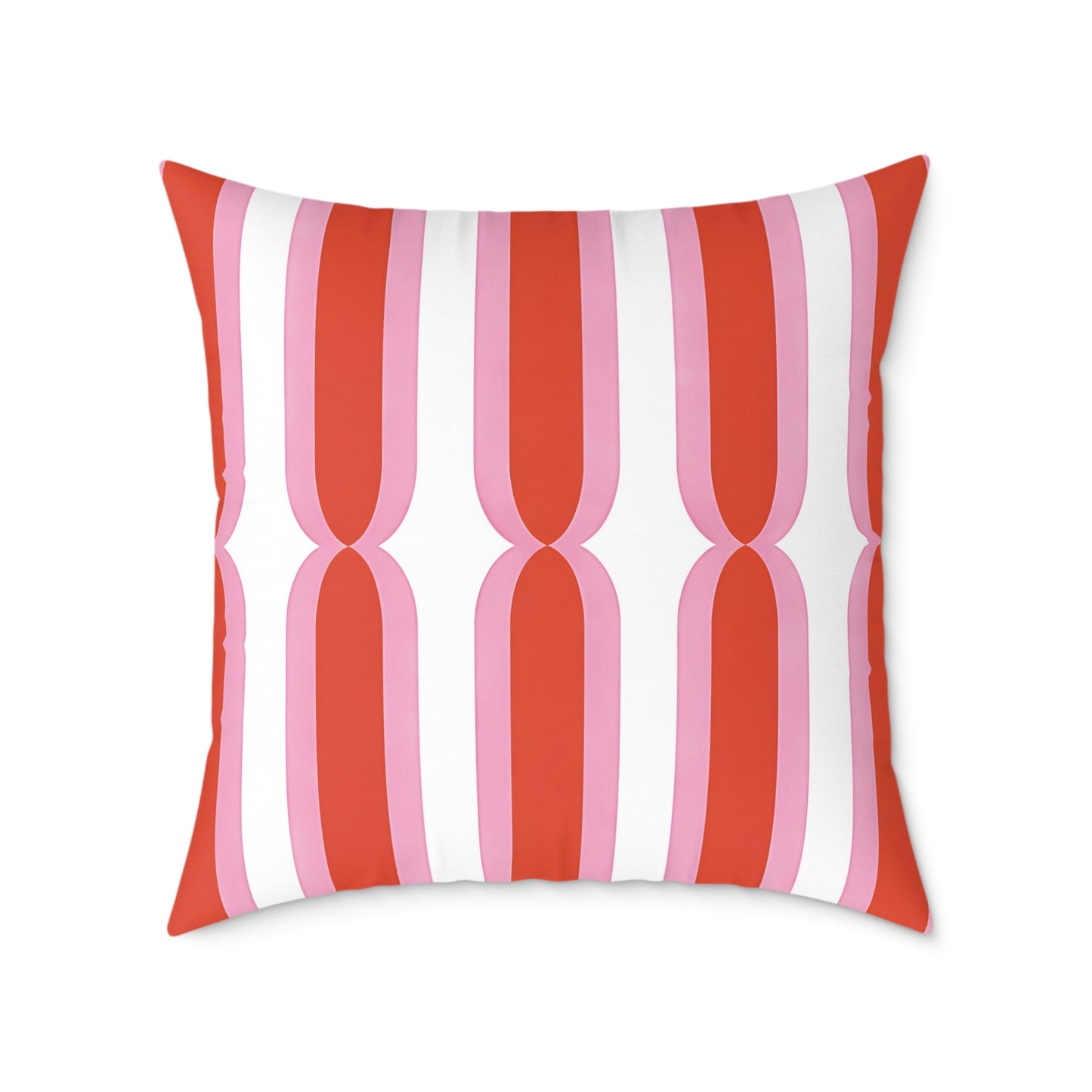 Retro Pink Orange Geometric Stripes Pillow | Square Poly Canvas Cushion