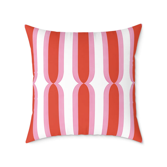 Retro Pink Orange Geometric Stripes Pillow | Square Poly Canvas Cushion