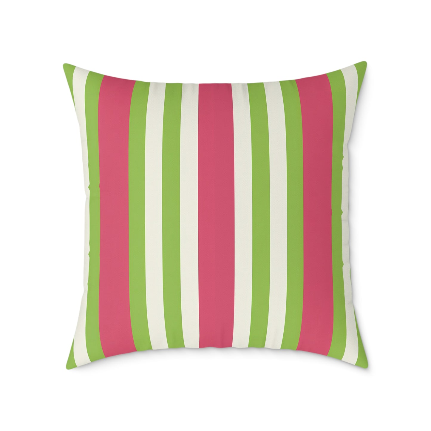 Watermelon Pink Green Vertical Stripe Pillow | Square Poly Canvas Pillow