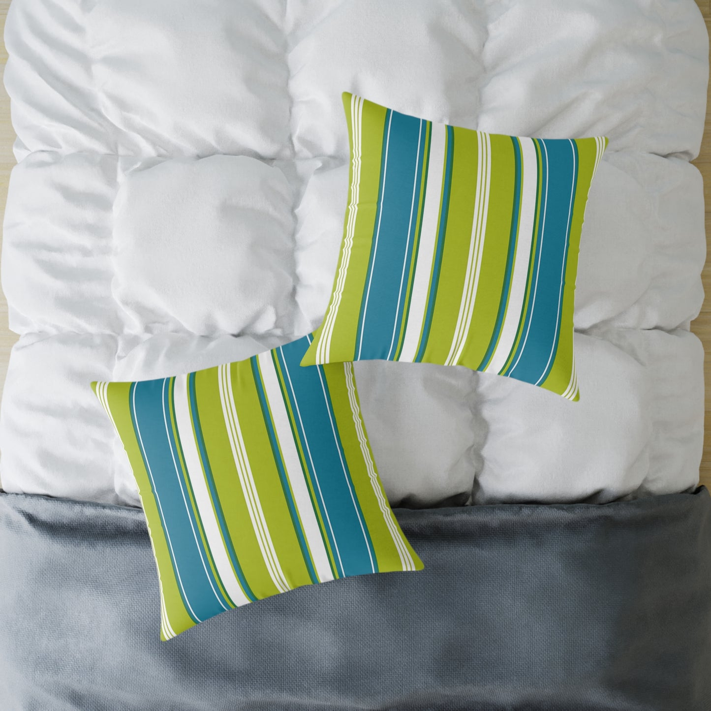 Cerulean Blue Lime Green White Stripe Throw Pillow | Square Poly Canvas Coastal