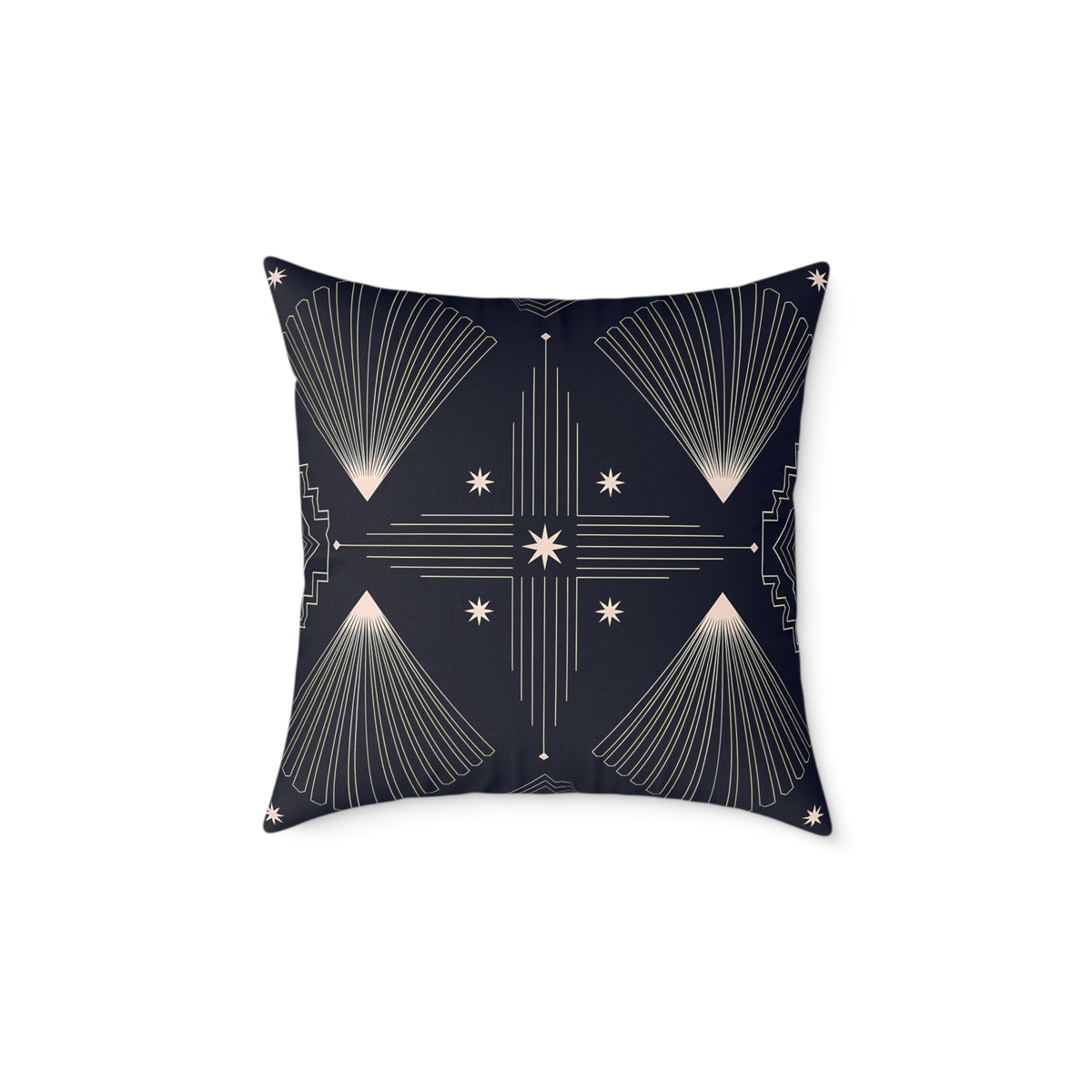 Indigo Blue Art Deco Starburst Square Pillow | Geometric Night Sky Throw Pillow