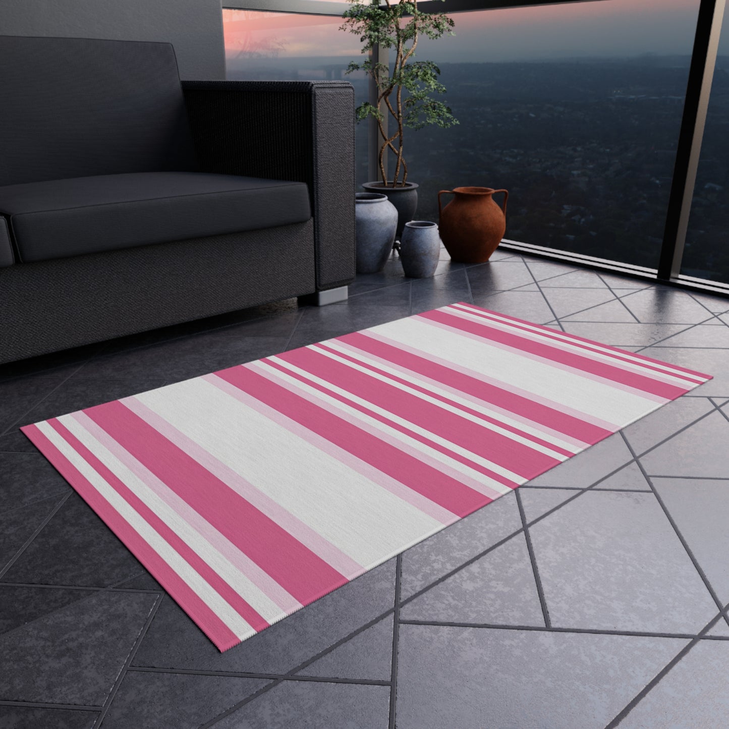 Pink Striped Pattern Outdoor/Indoor Rug | Patio Mat, Weather-Resistant
