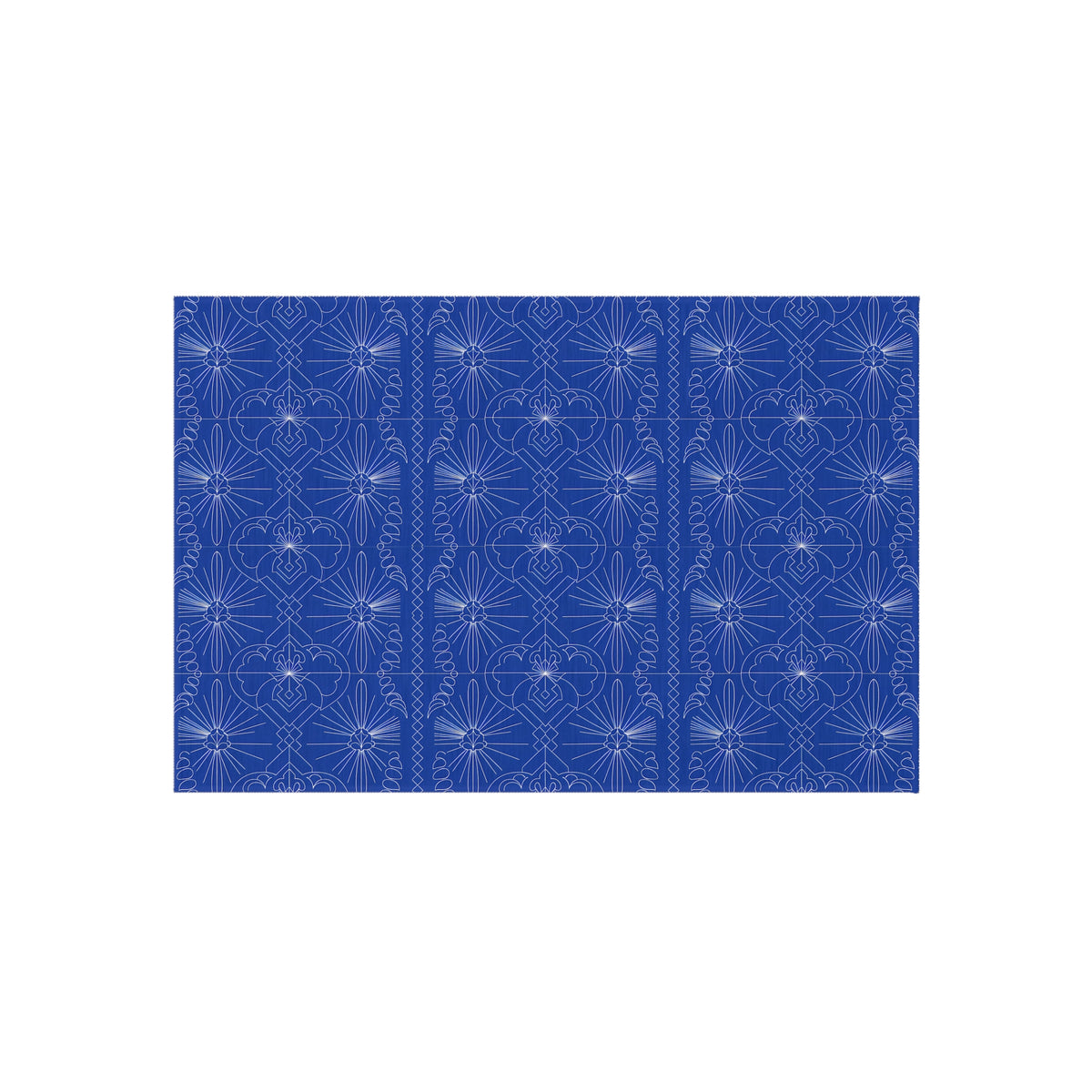 Cobalt Blue Geometric Floral Pattern Outdoor Rug | Patio Mat