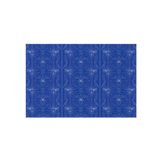 Cobalt Blue Geometric Floral Pattern Outdoor Rug | Patio Mat