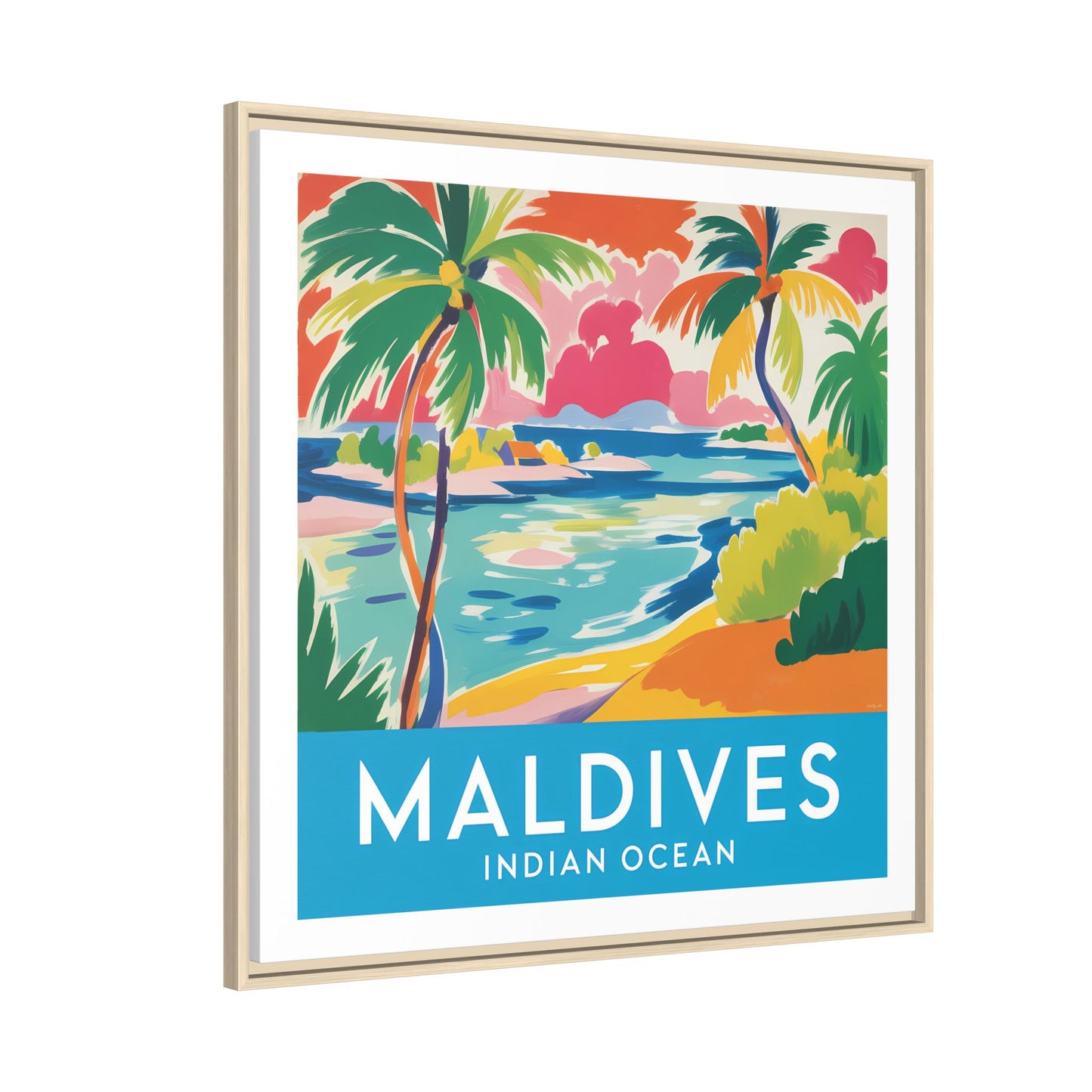 Maldives Beach Art Matte Canvas Framed | Tropical Island Wall Art