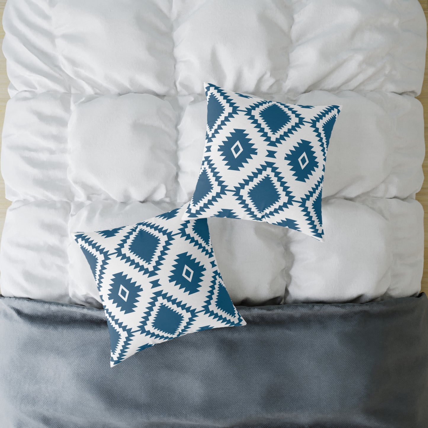 Teal Aztec Diamond Pattern Square Pillow | Geometric Throw Pillow
