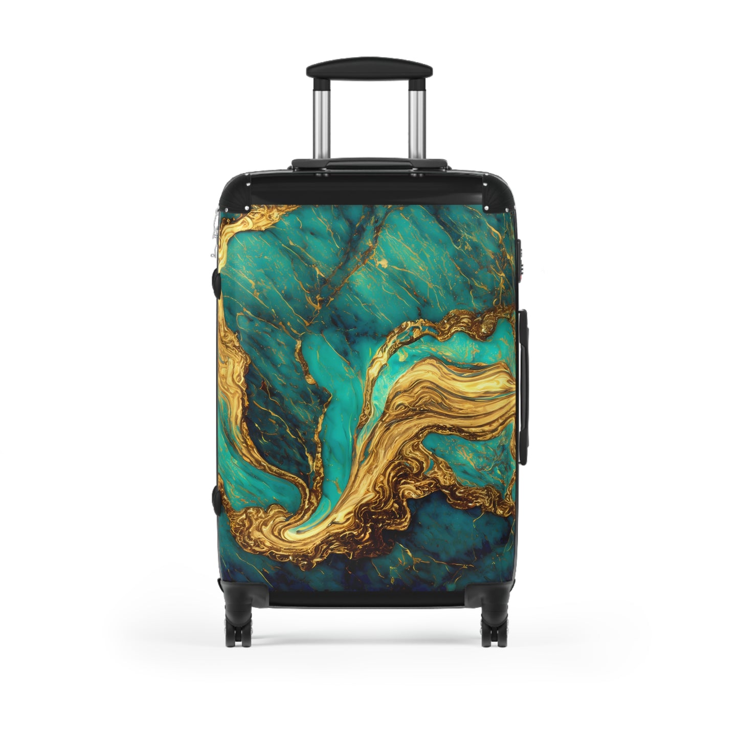 Suitcase, Travel Luggage, Rolling Bag, Green and Gold Marbleized Print, Stunning Travel Accessory